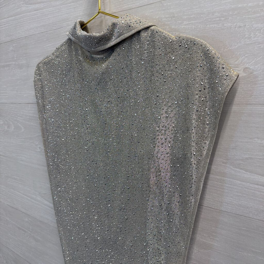 Akira Silver Shimmer Sparkle Sleeveless Split Side Top Medium