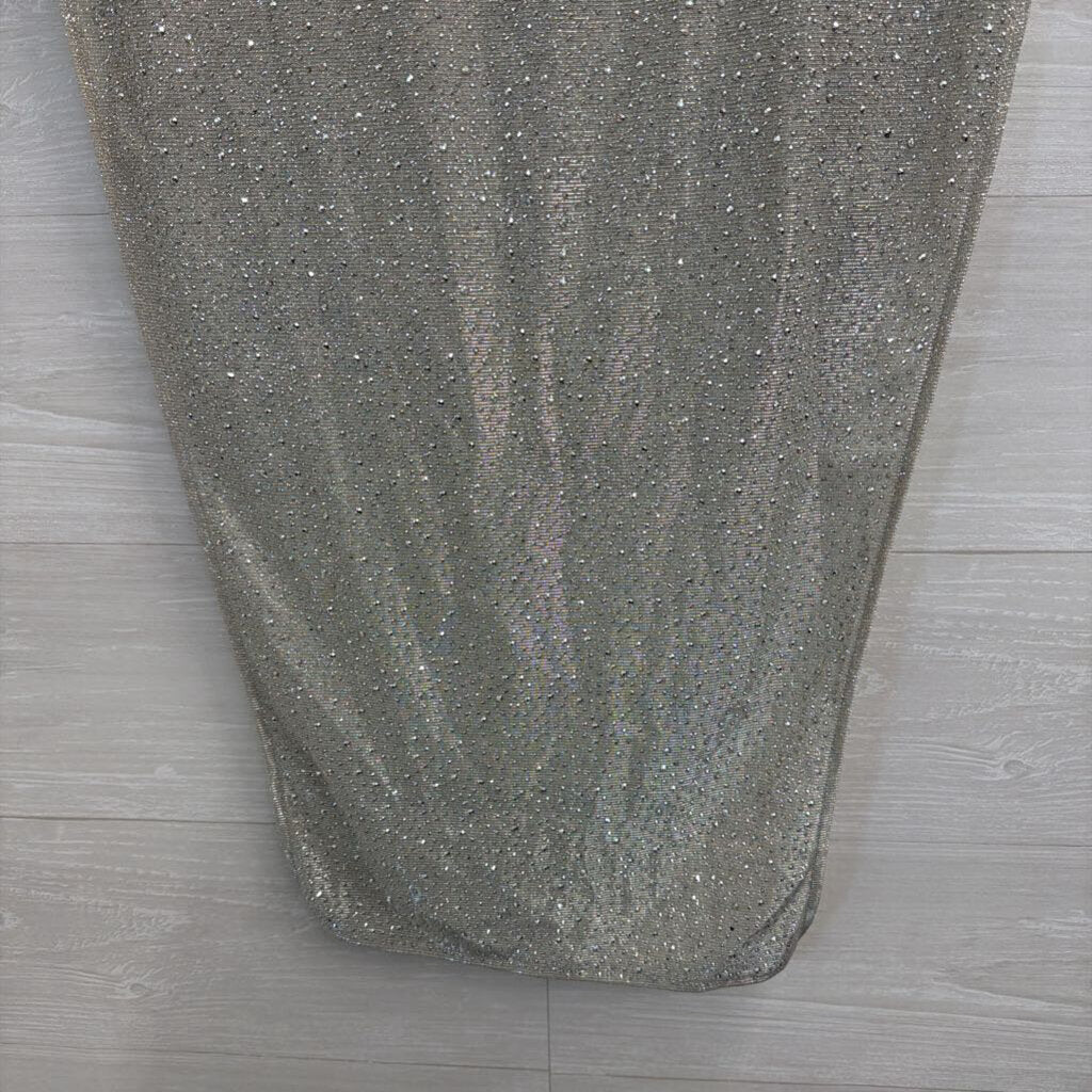 Akira Silver Shimmer Sparkle Sleeveless Split Side Top Medium