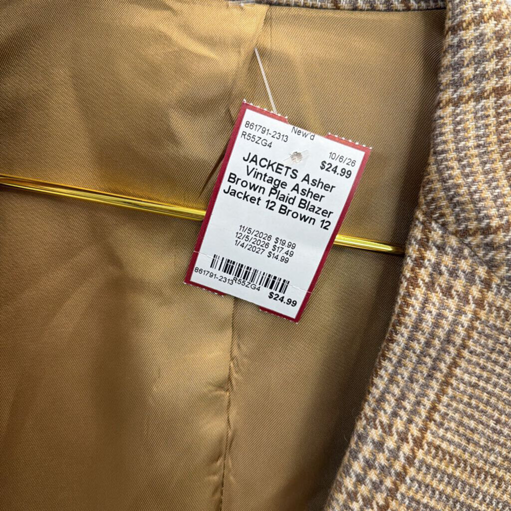 Vintage Asher Brown Plaid Blazer Jacket 12