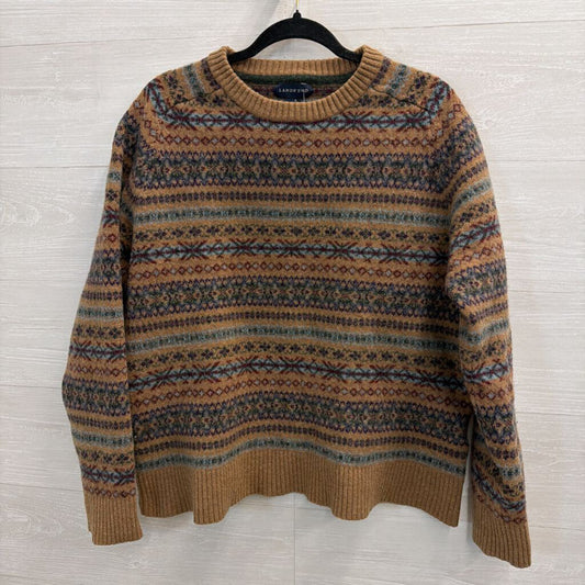 Lands End Brown/ Multi Print Knit Sweater XXL