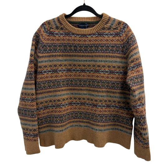 Lands End Brown/ Multi Print Knit Sweater XXL