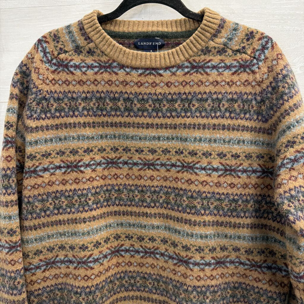 Lands End Brown/ Multi Print Knit Sweater XXL