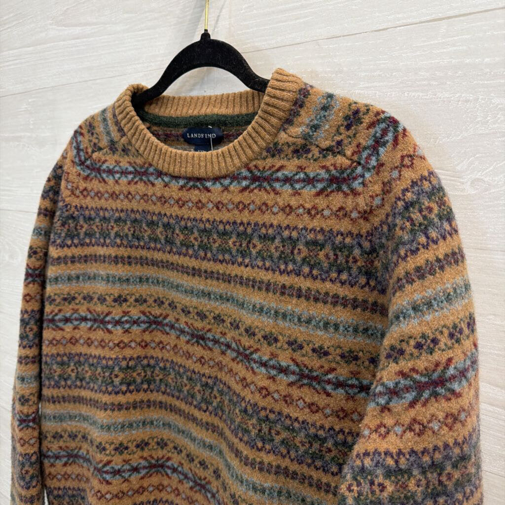 Lands End Brown/ Multi Print Knit Sweater XXL