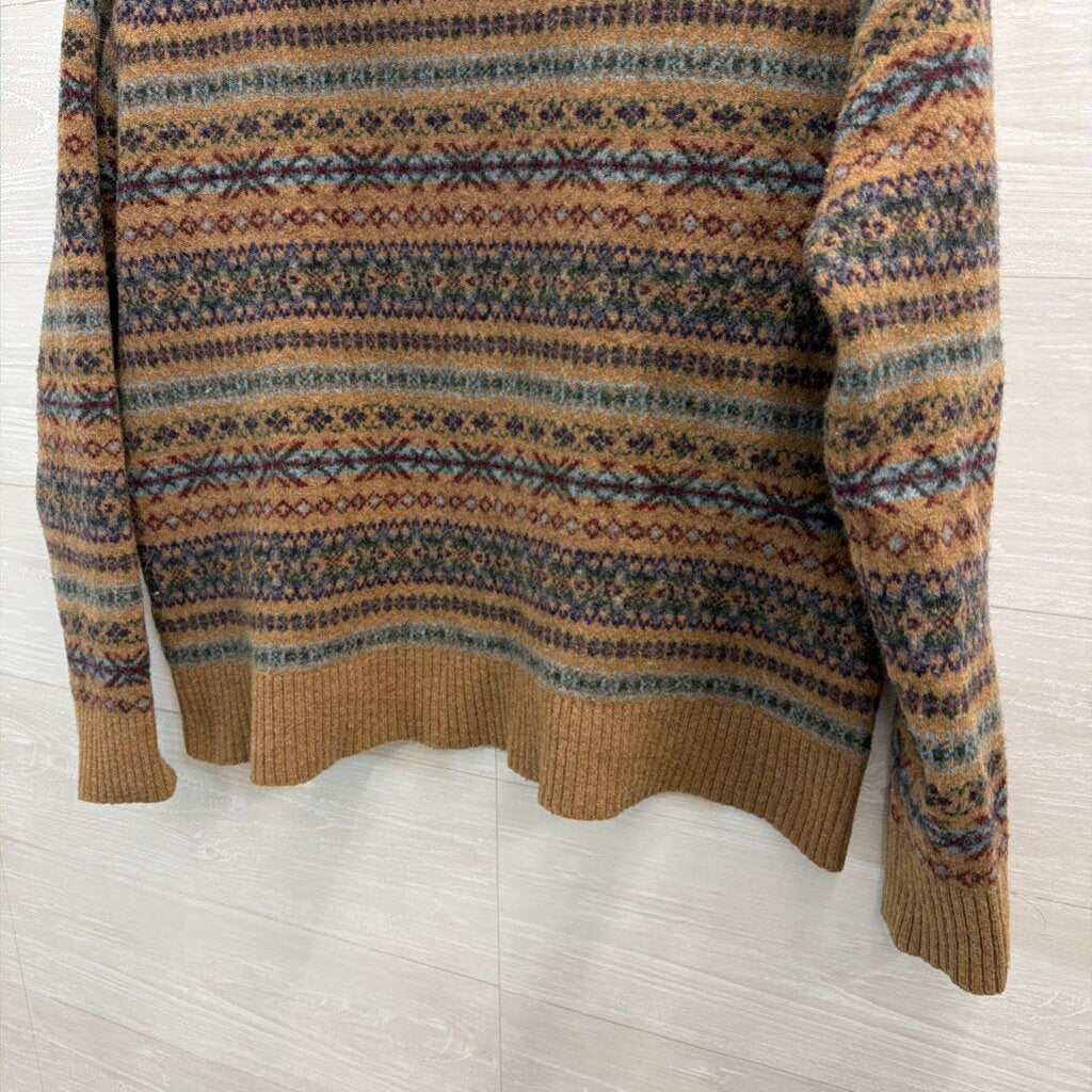 Lands End Brown/ Multi Print Knit Sweater XXL