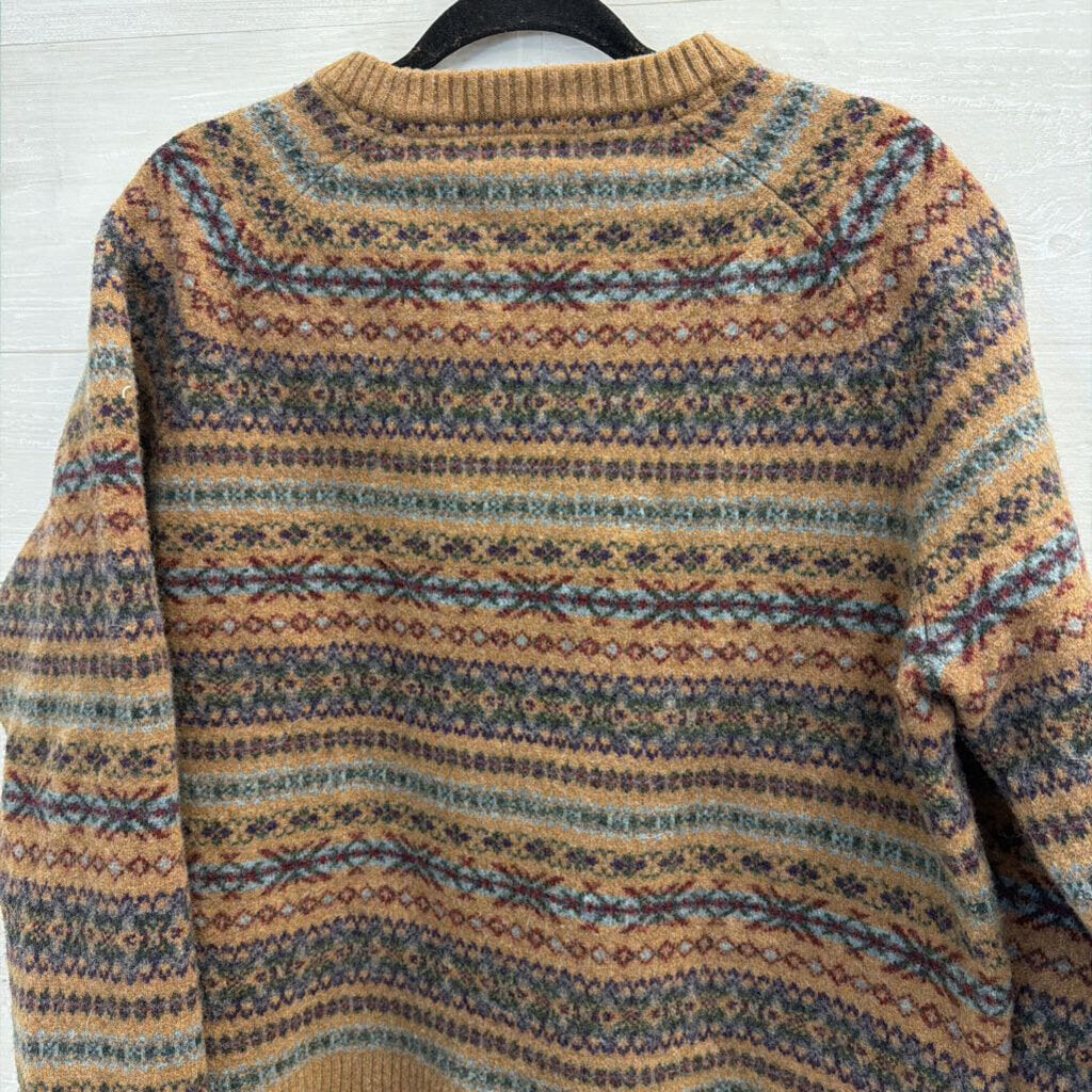 Lands End Brown/ Multi Print Knit Sweater XXL