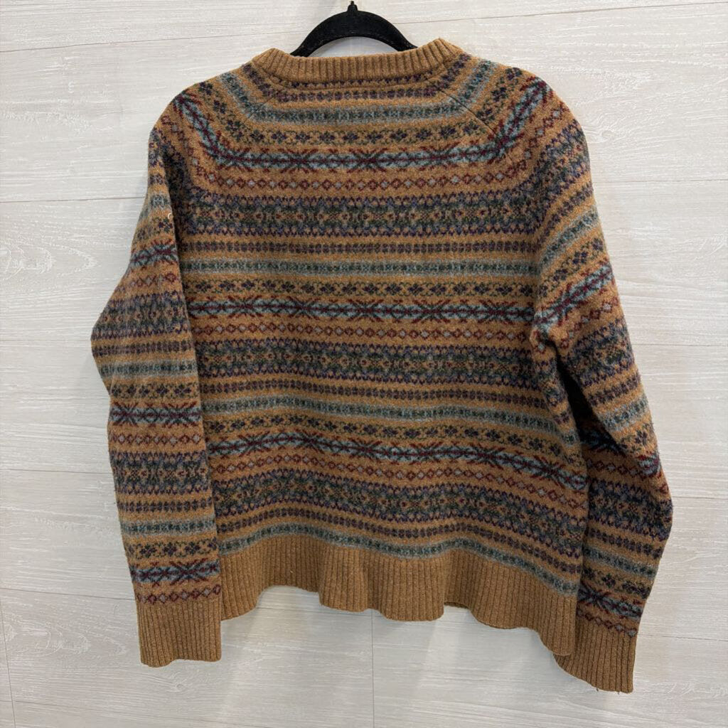 Lands End Brown/ Multi Print Knit Sweater XXL