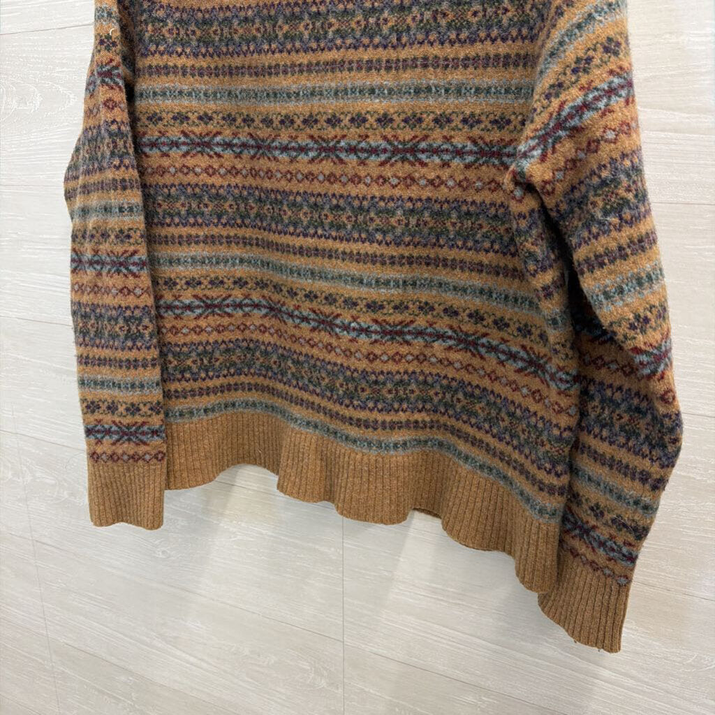 Lands End Brown/ Multi Print Knit Sweater XXL