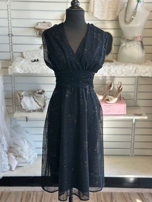 Evan Picone Black Sparkle Print Short Formal Dress 16