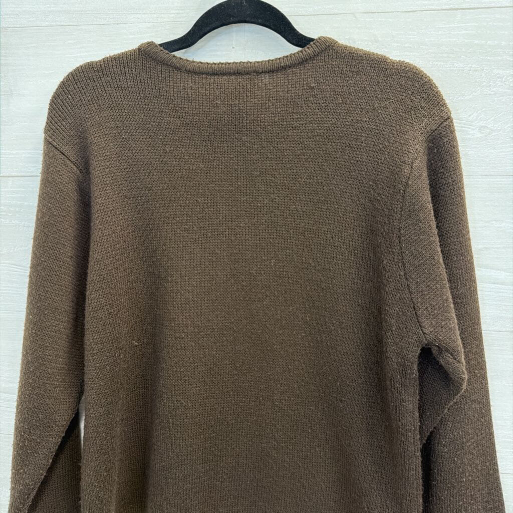 Vintage Crystal Kobe Brown Embroidered Leaves Cardigan Sweater Medium Petite