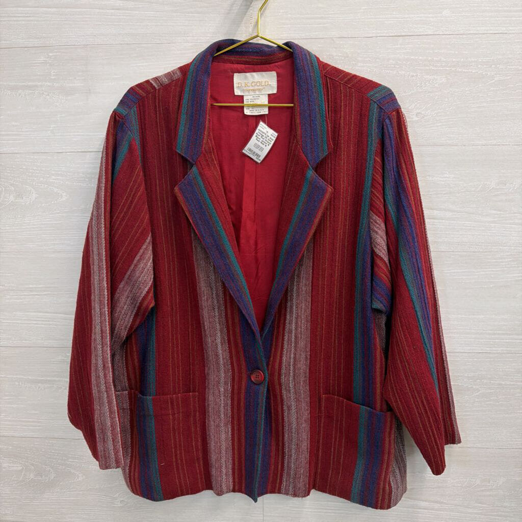 Vintage DK Gold Red/ Multi Striped Blazer Jacket 16