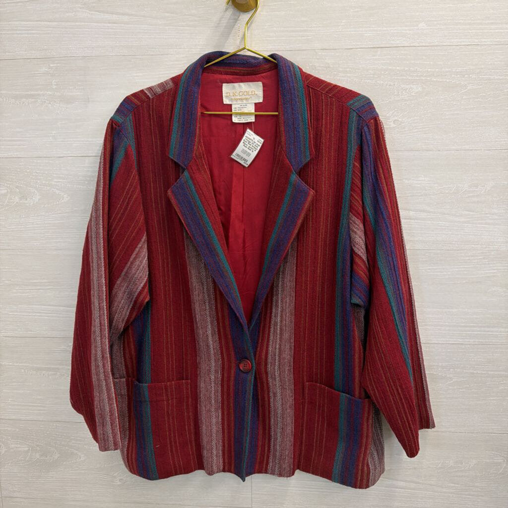 Vintage DK Gold Red/ Multi Striped Blazer Jacket 16
