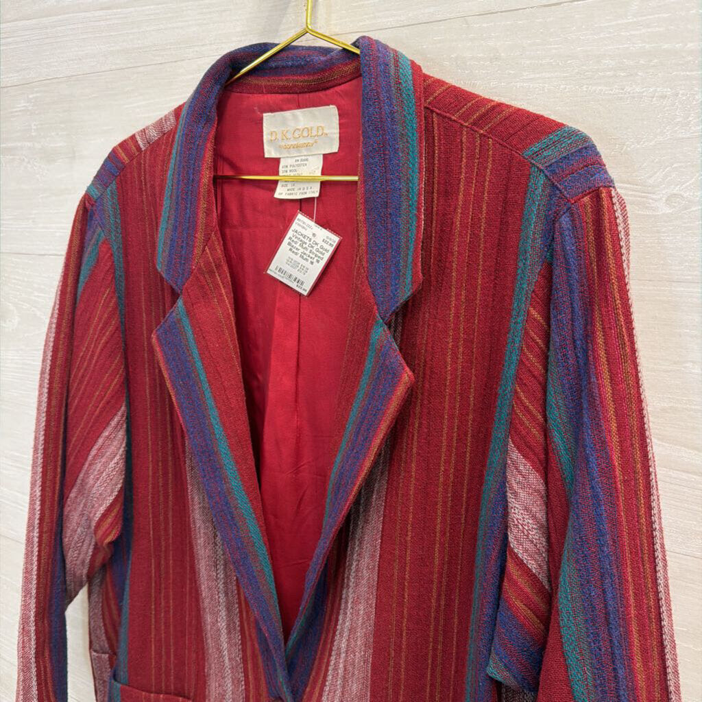 Vintage DK Gold Red/ Multi Striped Blazer Jacket 16