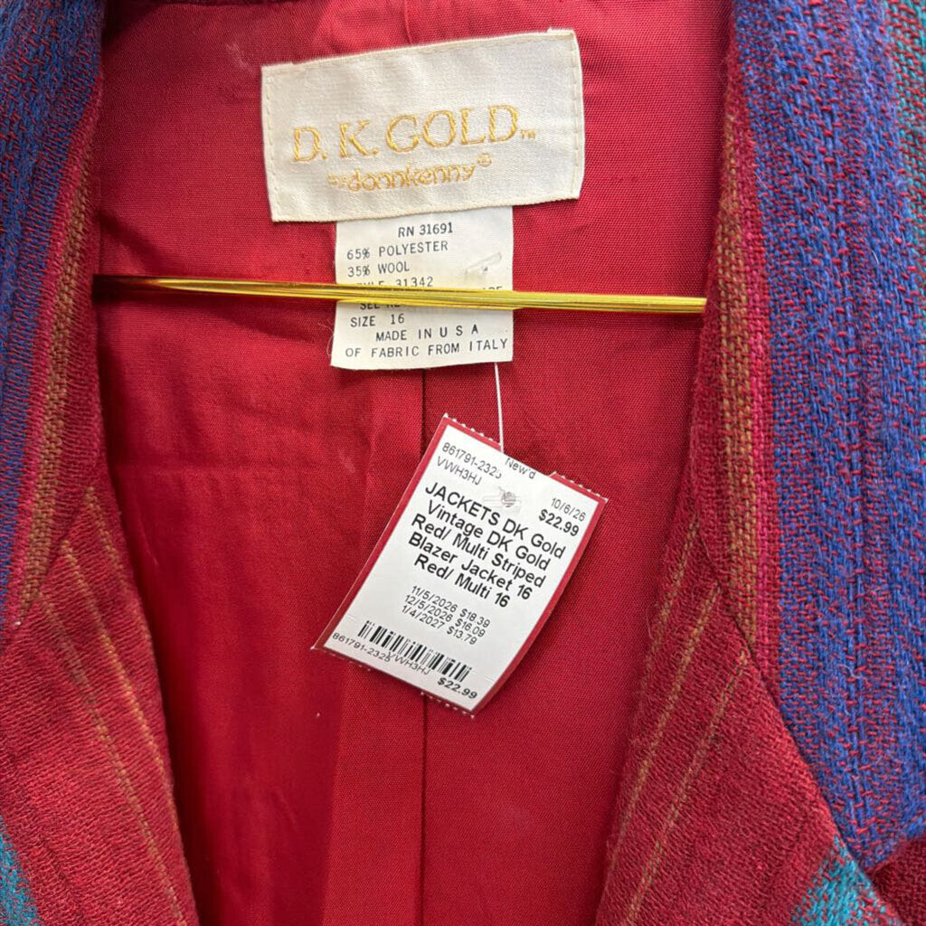 Vintage DK Gold Red/ Multi Striped Blazer Jacket 16