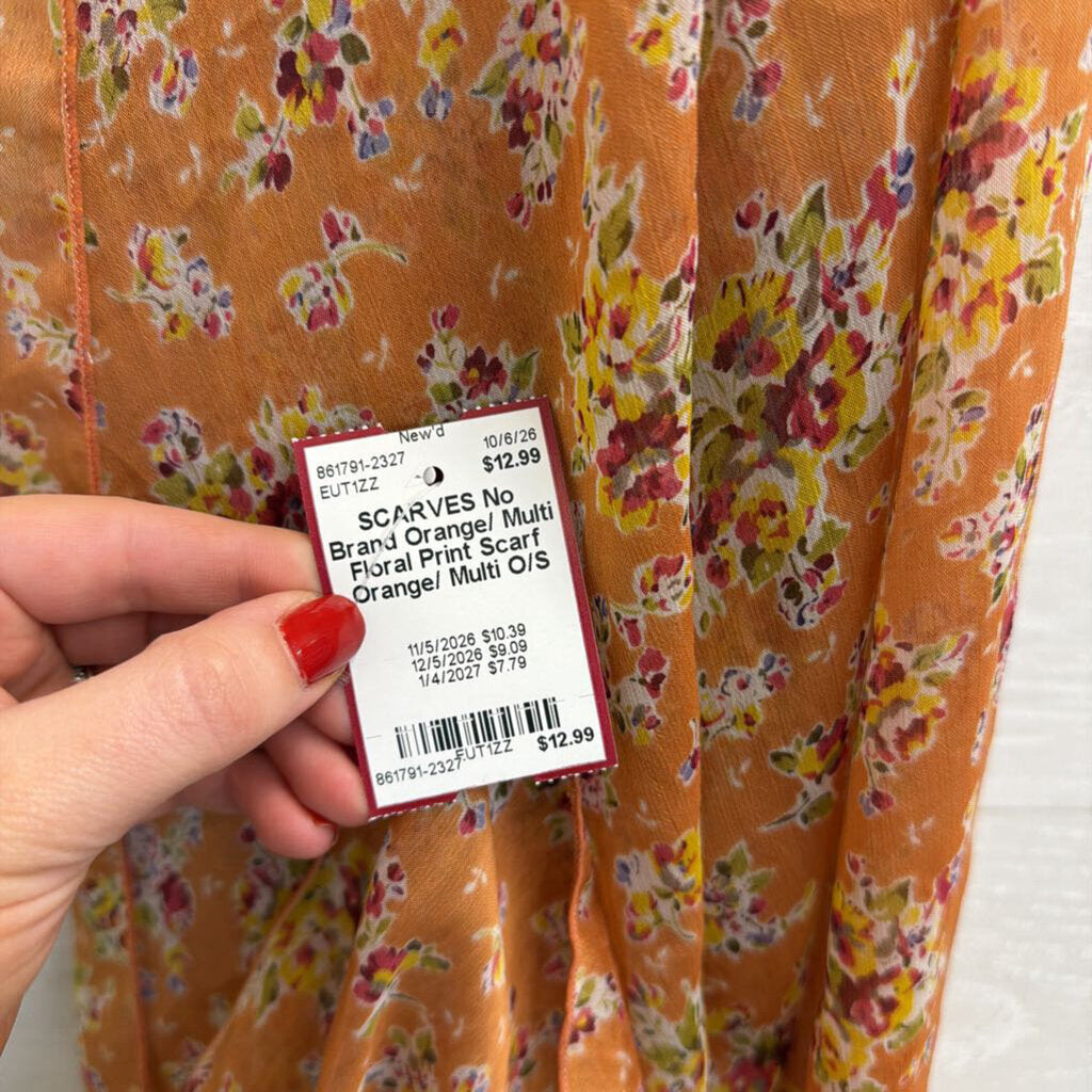 Orange/ Multi Floral Print Scarf