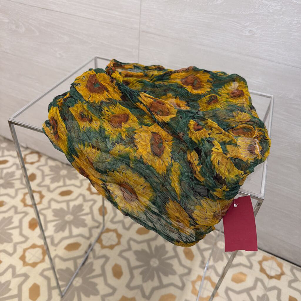 Green/ Yellow Sunflower Print Scarf