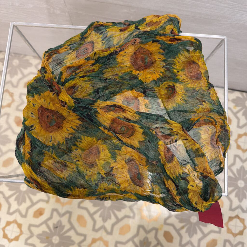 Green/ Yellow Sunflower Print Scarf