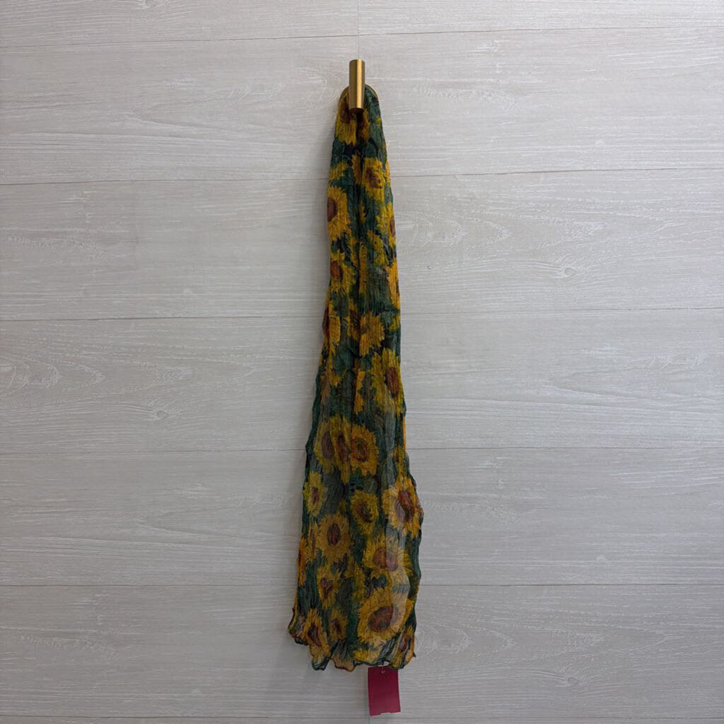 Green/ Yellow Sunflower Print Scarf