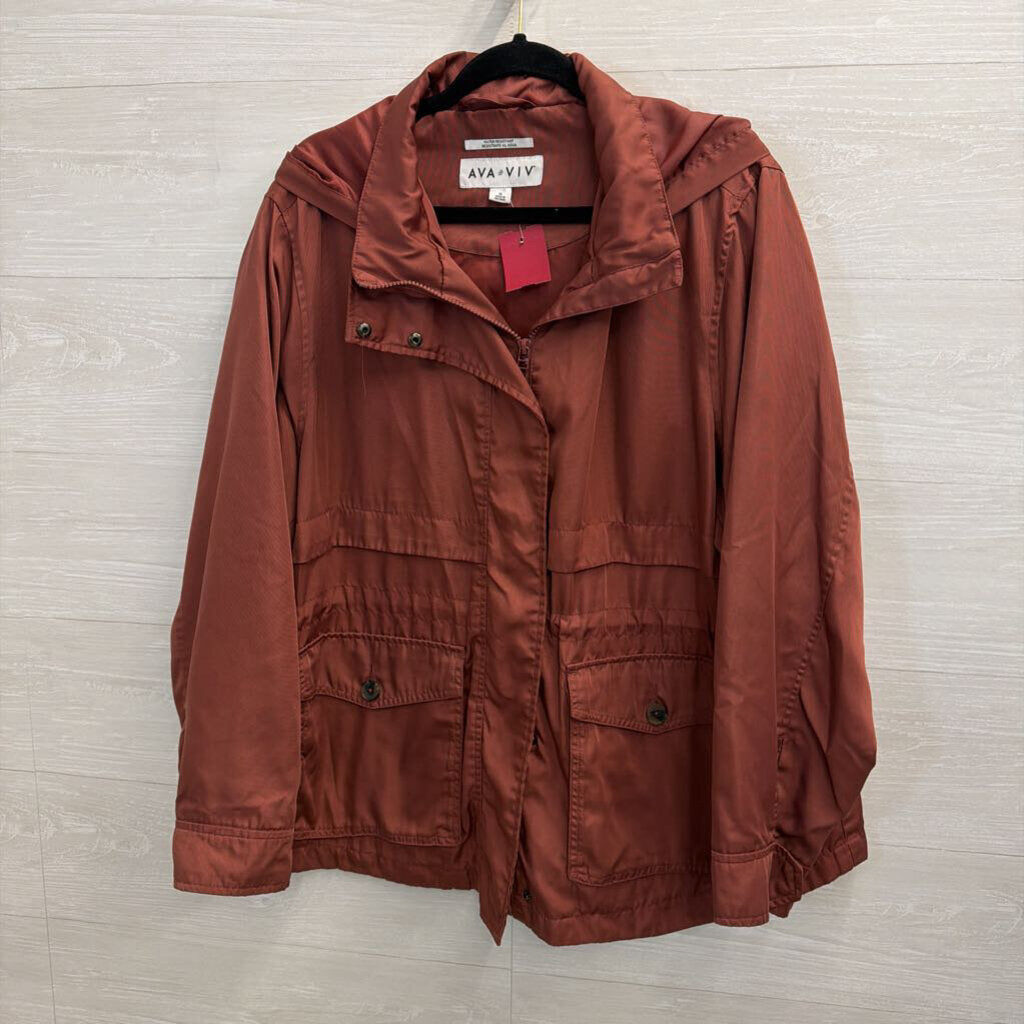 Ava and Viv Burgundy Zip Up Hooded Jacket 1X