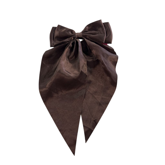 Brown Silky Bow Hair Clip