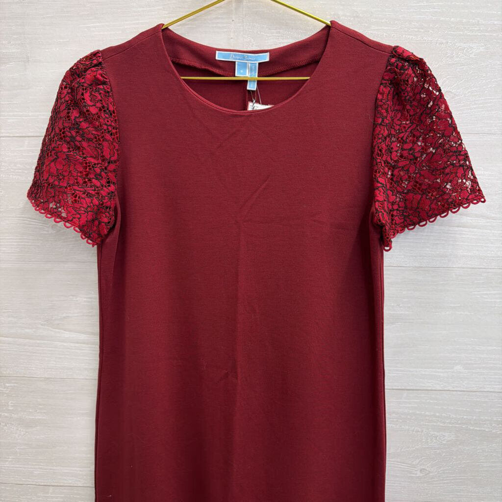 Draper James Burgundy Lace Short Sleeve Shift Dress Small
