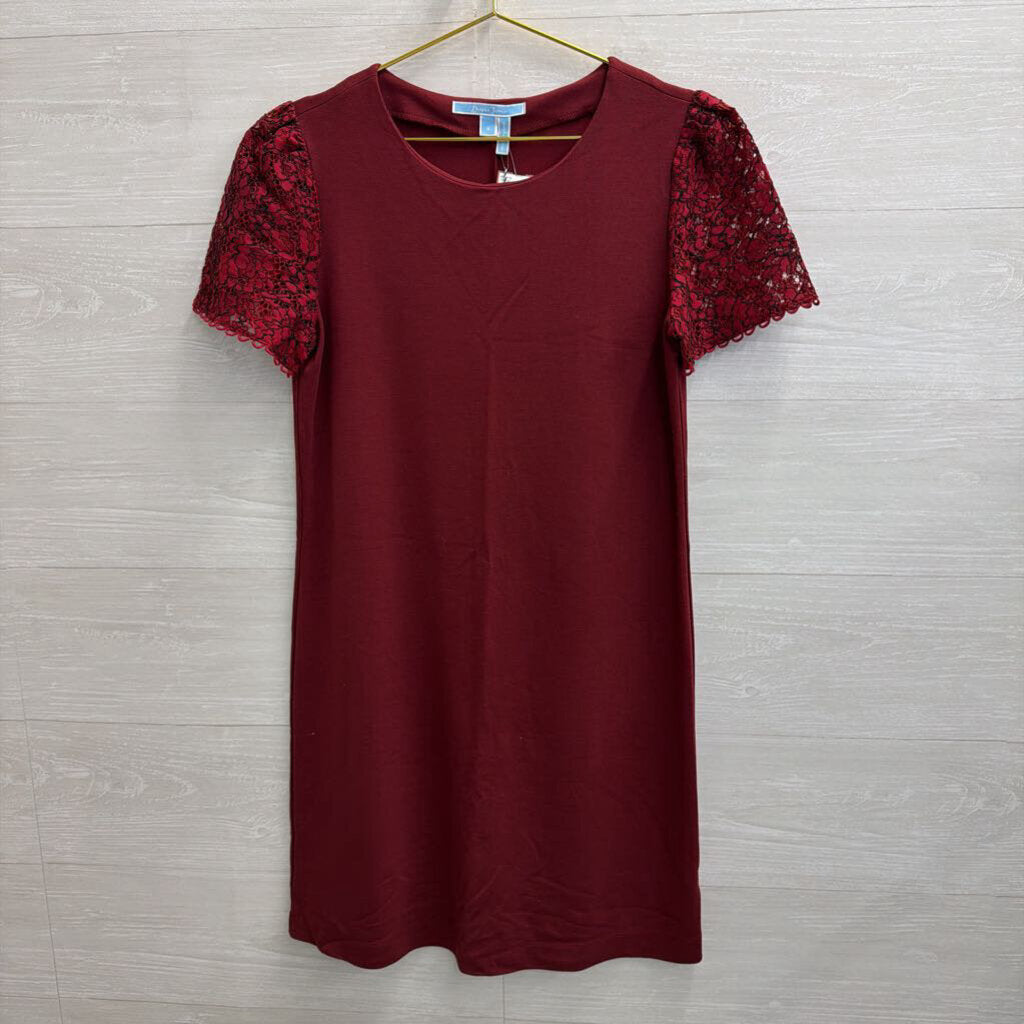 Draper James Burgundy Lace Short Sleeve Shift Dress Small