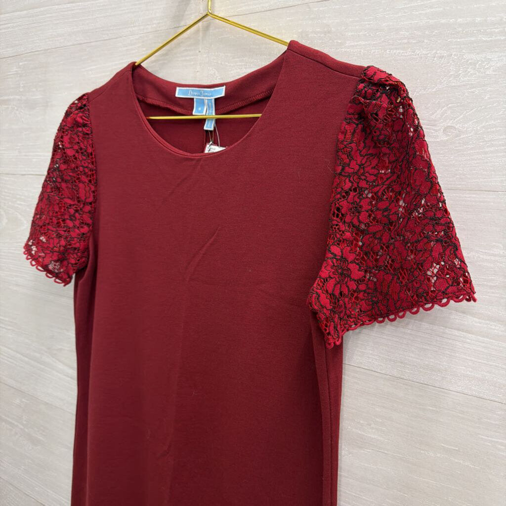 Draper James Burgundy Lace Short Sleeve Shift Dress Small