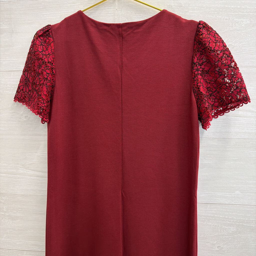 Draper James Burgundy Lace Short Sleeve Shift Dress Small