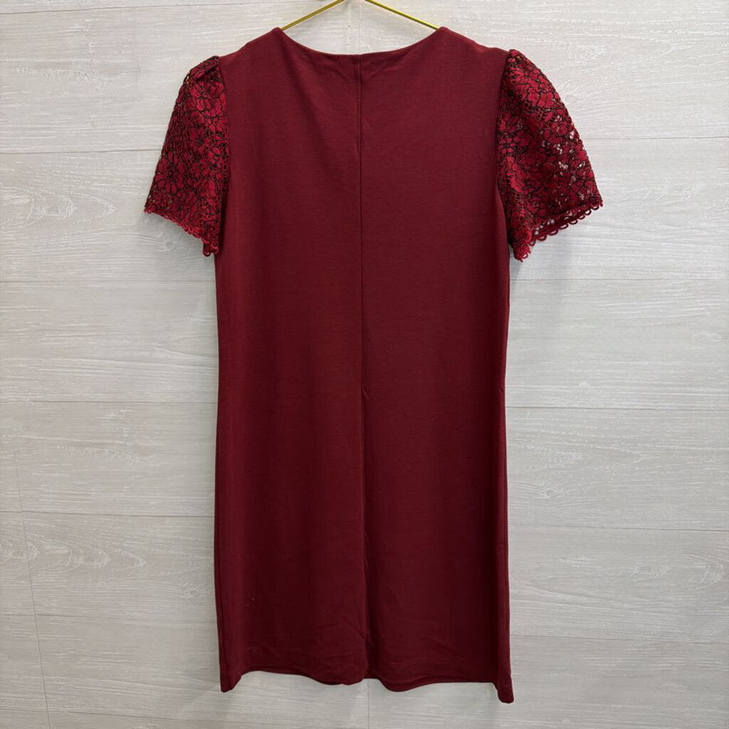 Draper James Burgundy Lace Short Sleeve Shift Dress Small