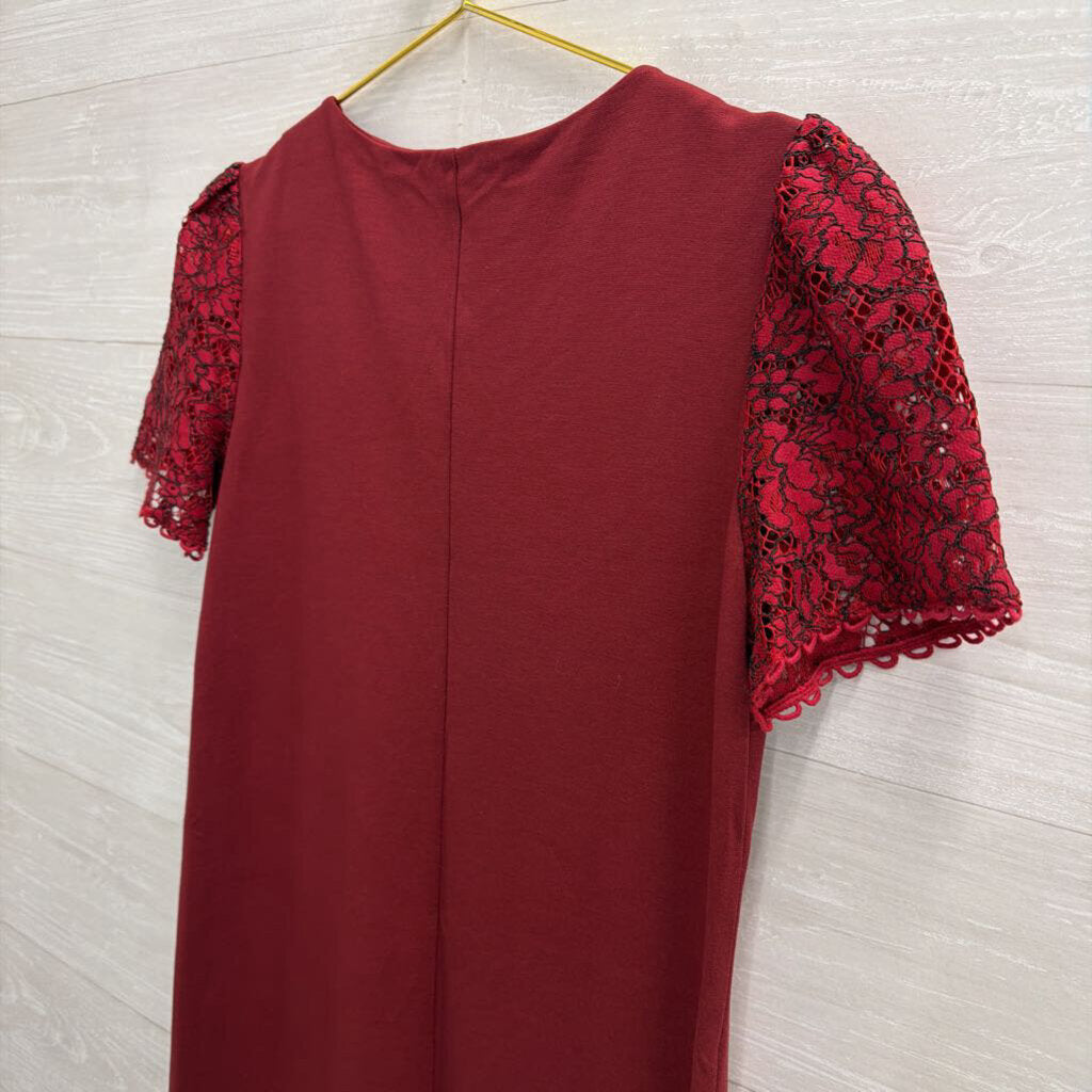 Draper James Burgundy Lace Short Sleeve Shift Dress Small