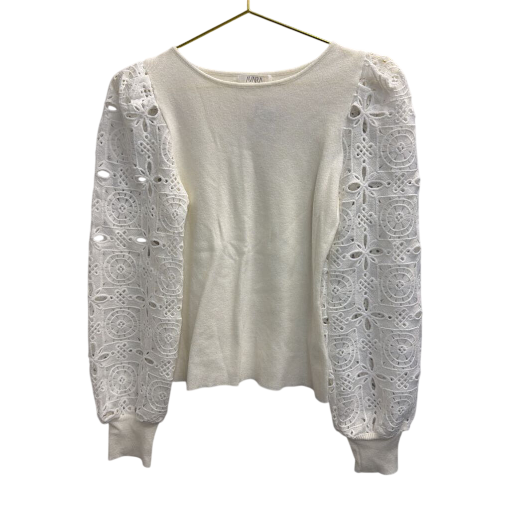 Avara White Eyelet Crochet Long Sleeve Top Extra Small