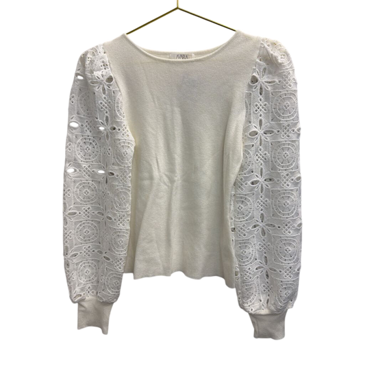 Avara White Eyelet Crochet Long Sleeve Top Extra Small