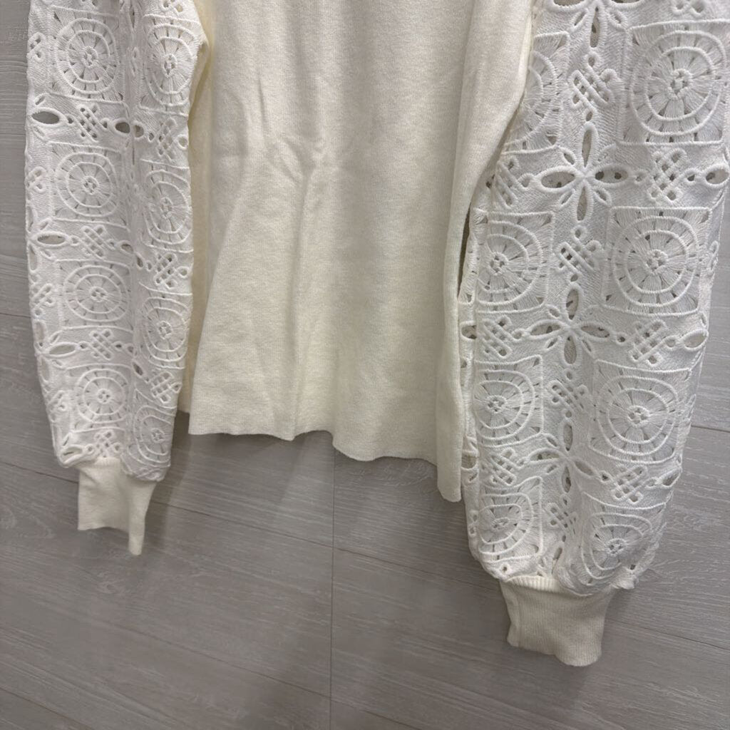 Avara White Eyelet Crochet Long Sleeve Top Extra Small