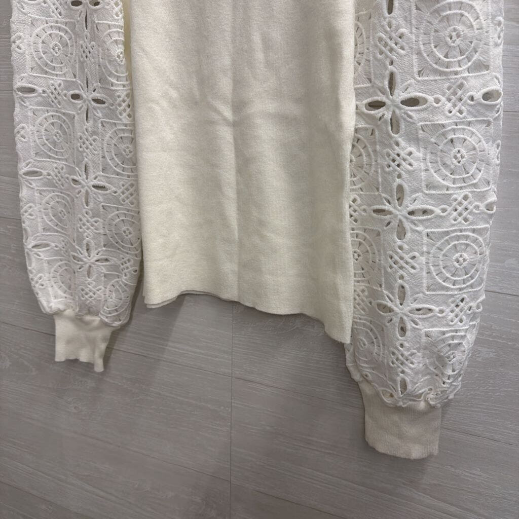 Avara White Eyelet Crochet Long Sleeve Top Extra Small