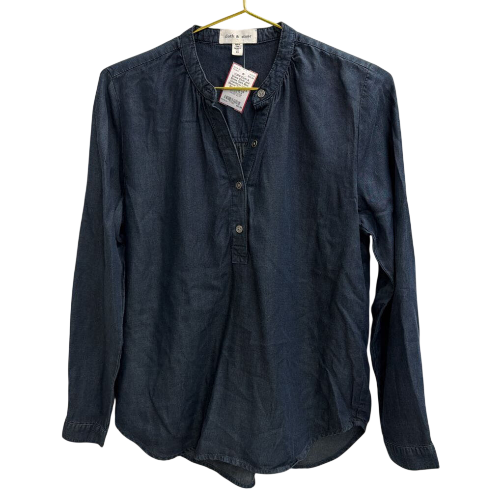 Cloth and Stone Dark Blue Chambray Long Sleeve Top Extra Small