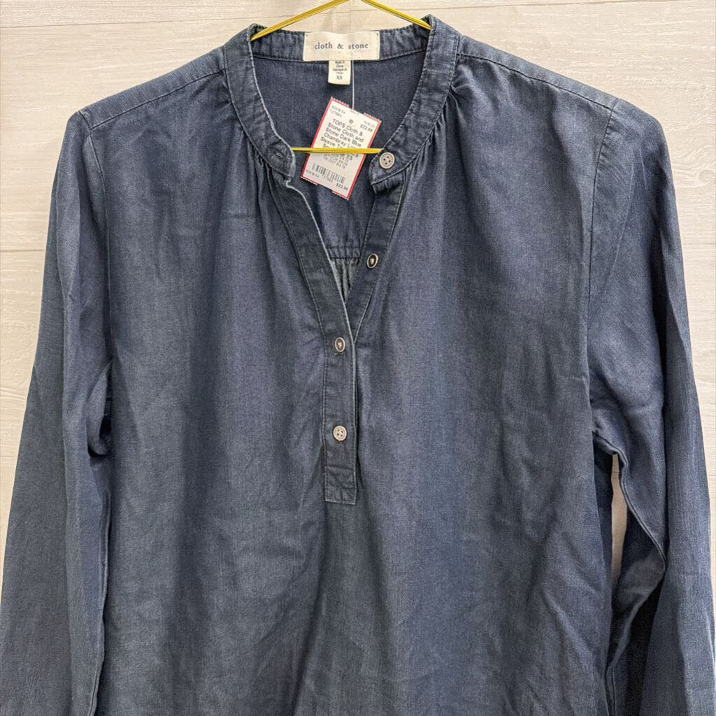 Cloth and Stone Dark Blue Chambray Long Sleeve Top Extra Small