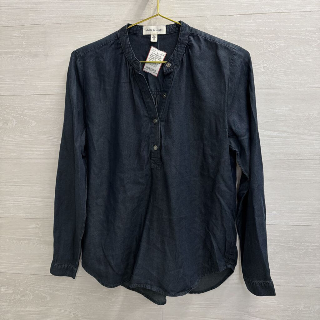Cloth and Stone Dark Blue Chambray Long Sleeve Top Extra Small
