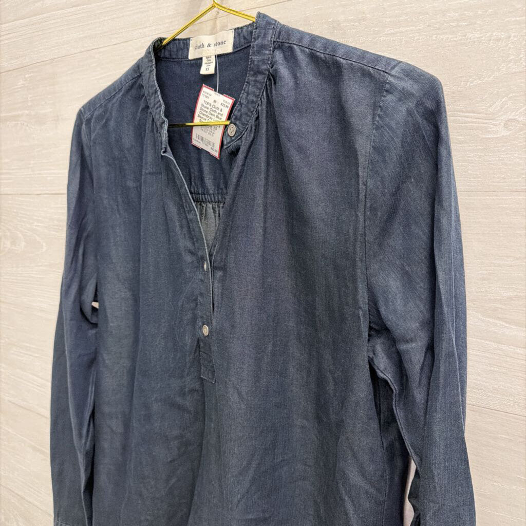 Cloth and Stone Dark Blue Chambray Long Sleeve Top Extra Small