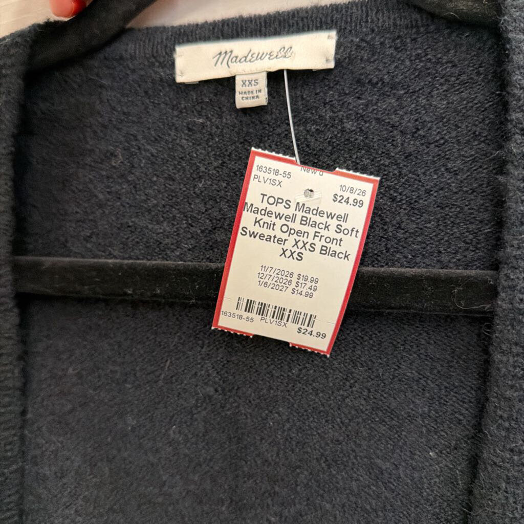 Madewell Black Soft Knit Open Front Sweater XXS