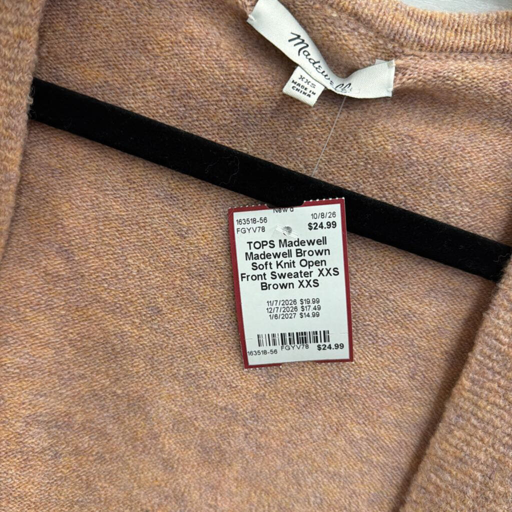 Madewell Brown Soft Knit Open Front Sweater XXS