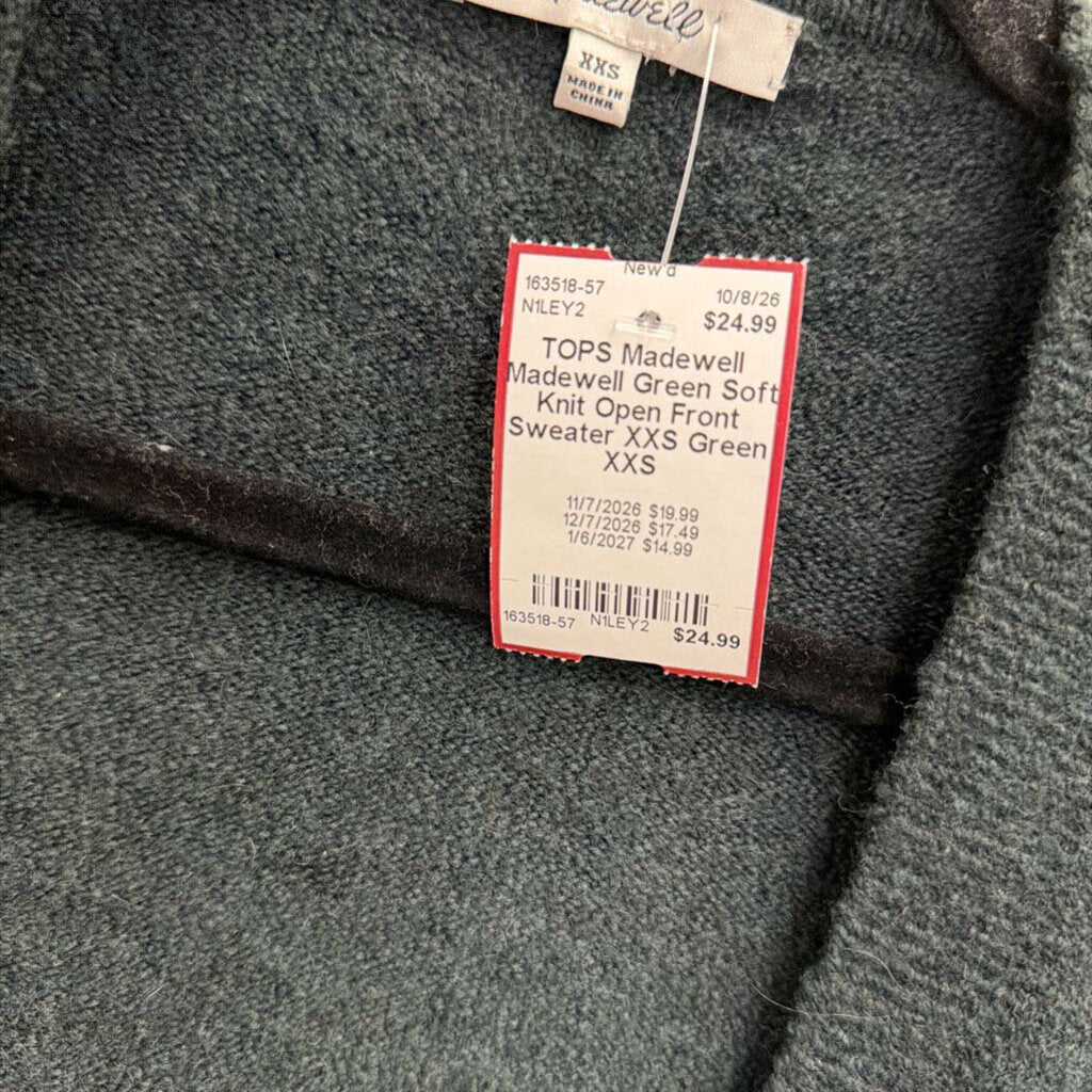 Madewell Green Soft Knit Open Front Sweater XXS