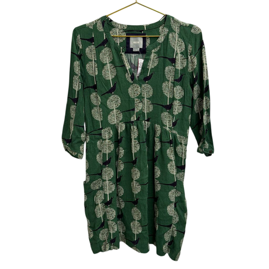 Maeve Green/ White Bird Print Long Sleeve Dress Extra Small