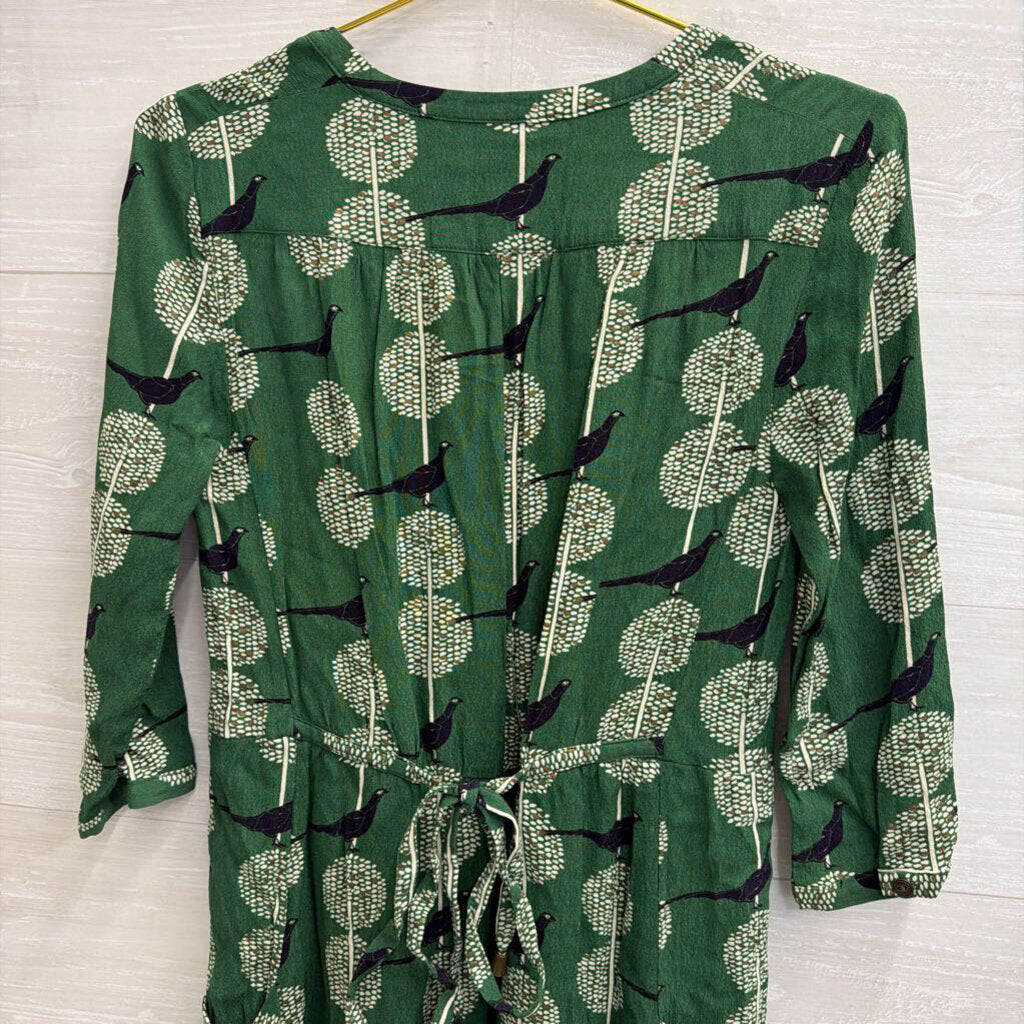Maeve Green/ White Bird Print Long Sleeve Dress Extra Small