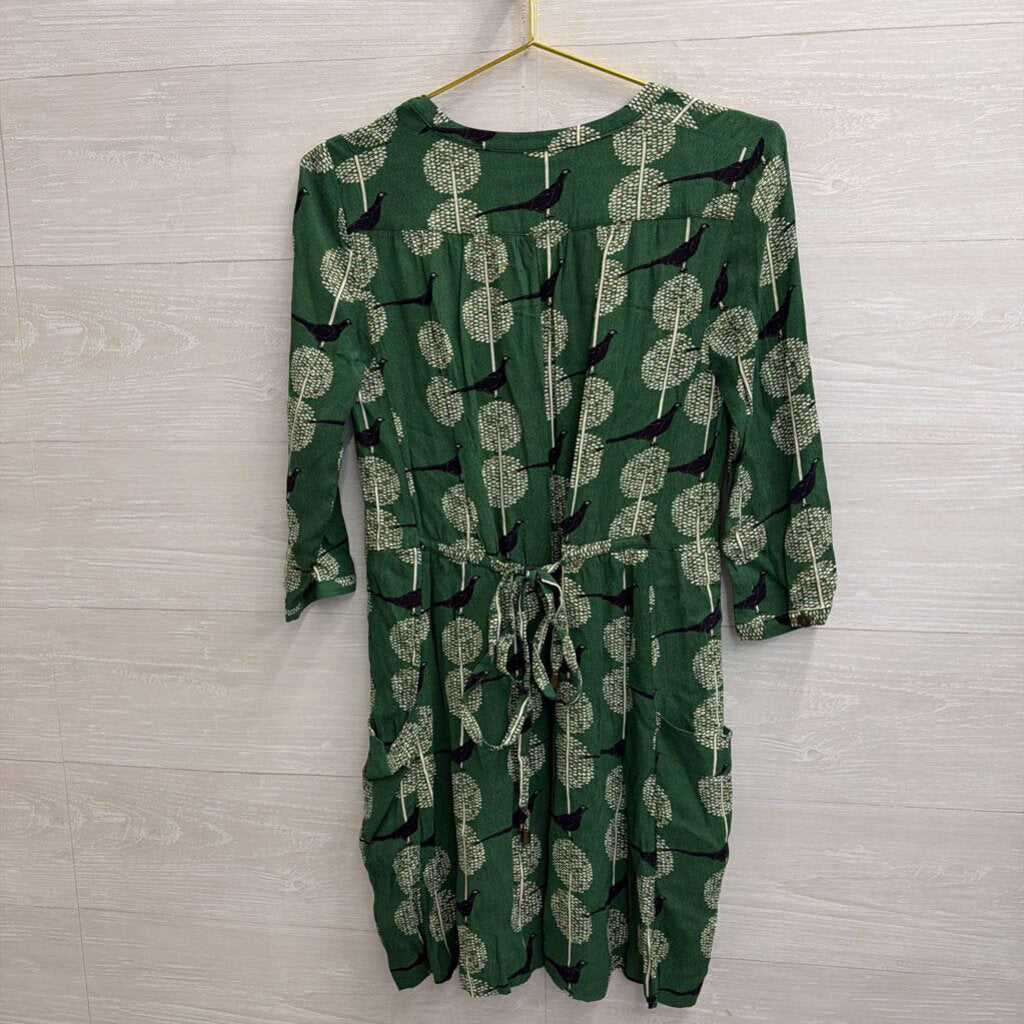 Maeve Green/ White Bird Print Long Sleeve Dress Extra Small