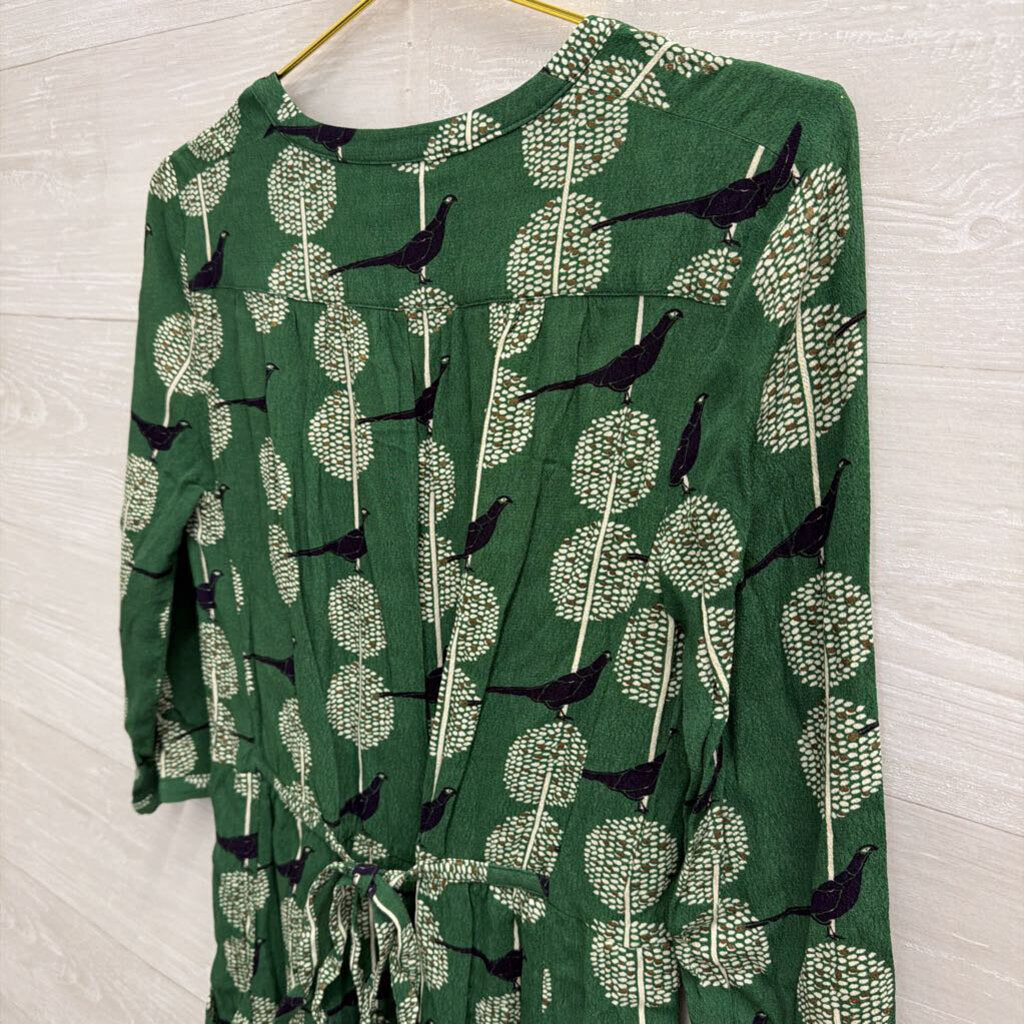Maeve Green/ White Bird Print Long Sleeve Dress Extra Small