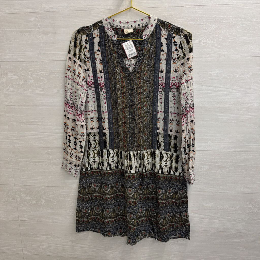 TINY White/ Blue Print Long Sleeve Dress Extra Small