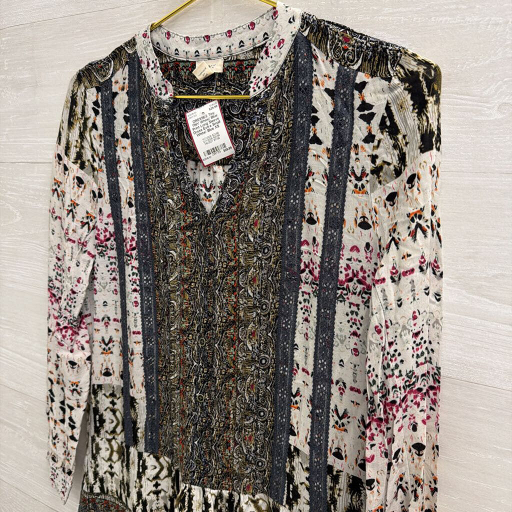 TINY White/ Blue Print Long Sleeve Dress Extra Small
