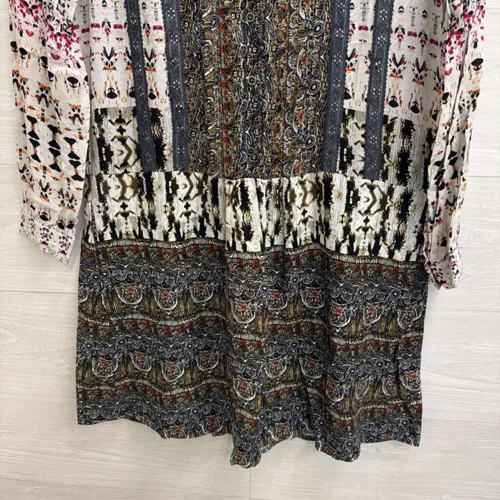 TINY White/ Blue Print Long Sleeve Dress Extra Small