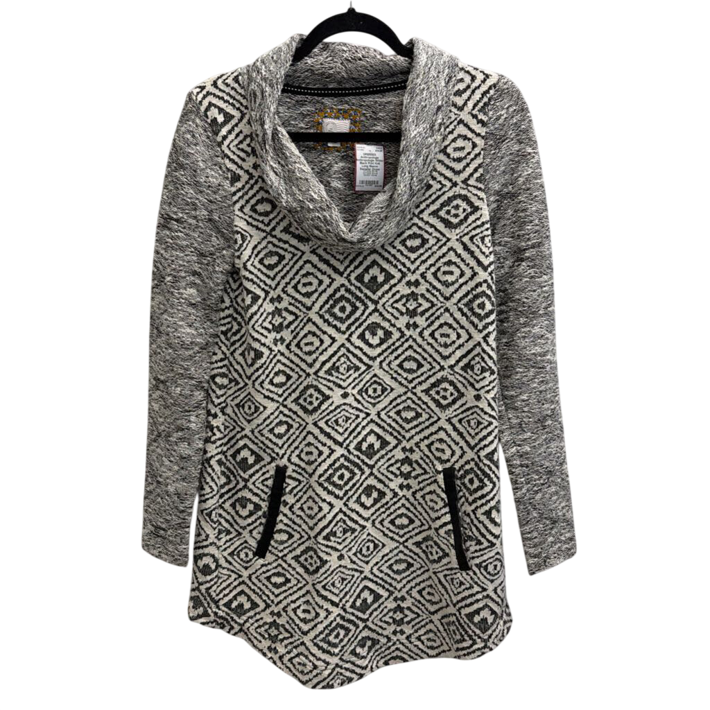 Anthropologie White/ Black Print Knit Long Sleeve Sweater Dress Small