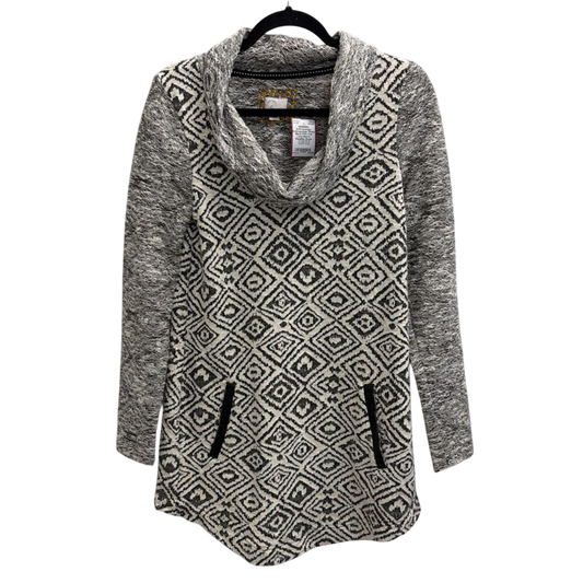 Anthropologie White/ Black Print Knit Long Sleeve Sweater Dress Small