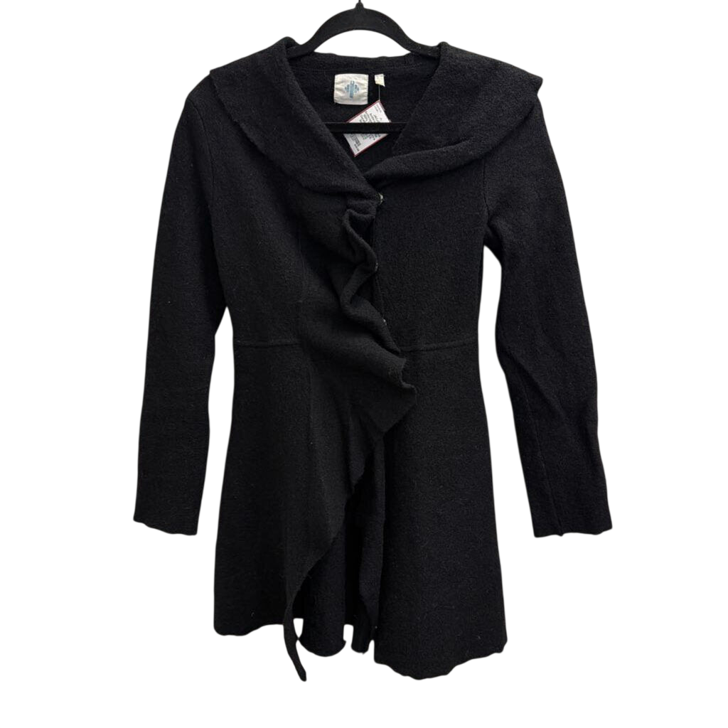 Anthropologie Black 100% Wool Ruffle Detail Jacket Extra Small